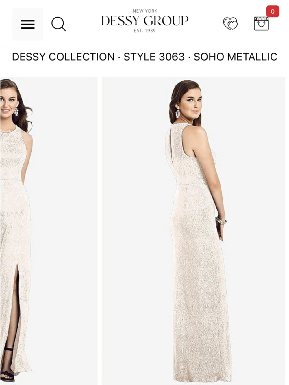 Dessy Soho Metallic Sleeveless Sequin Gown in Champagne